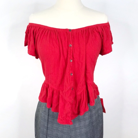 FREE PEOPLE Red Off the Shoulder Flowy Top - Picture 2 of 7